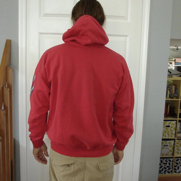 Lighter Tone Red Hoodie Ventura CA Surf Mens Womens Unisex Arm Stripe Surfboard - Picture 5 of 14
